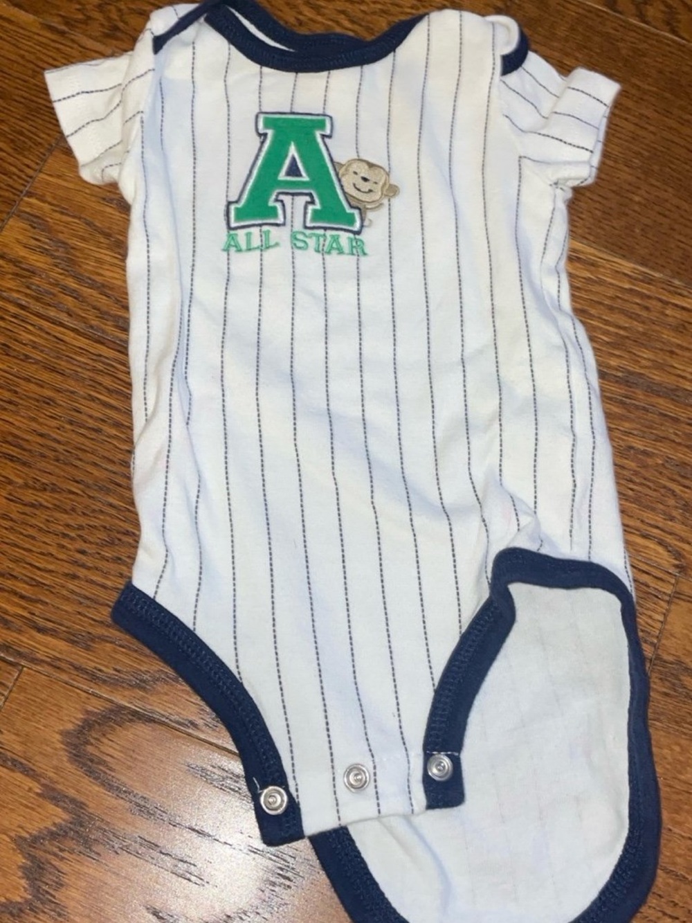 Carter's White Navy Pinstripe 'All Star' Bodysuit with Green Patch